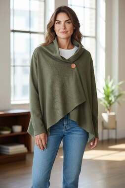 Joseph A Women's Assymetrical Cardigan Wrap Olive